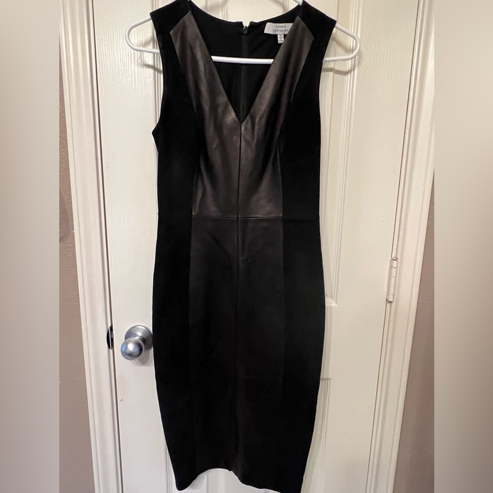 Robert Rodriguez Black Leather Panel Sheath Dress Size 4 Sleeveless